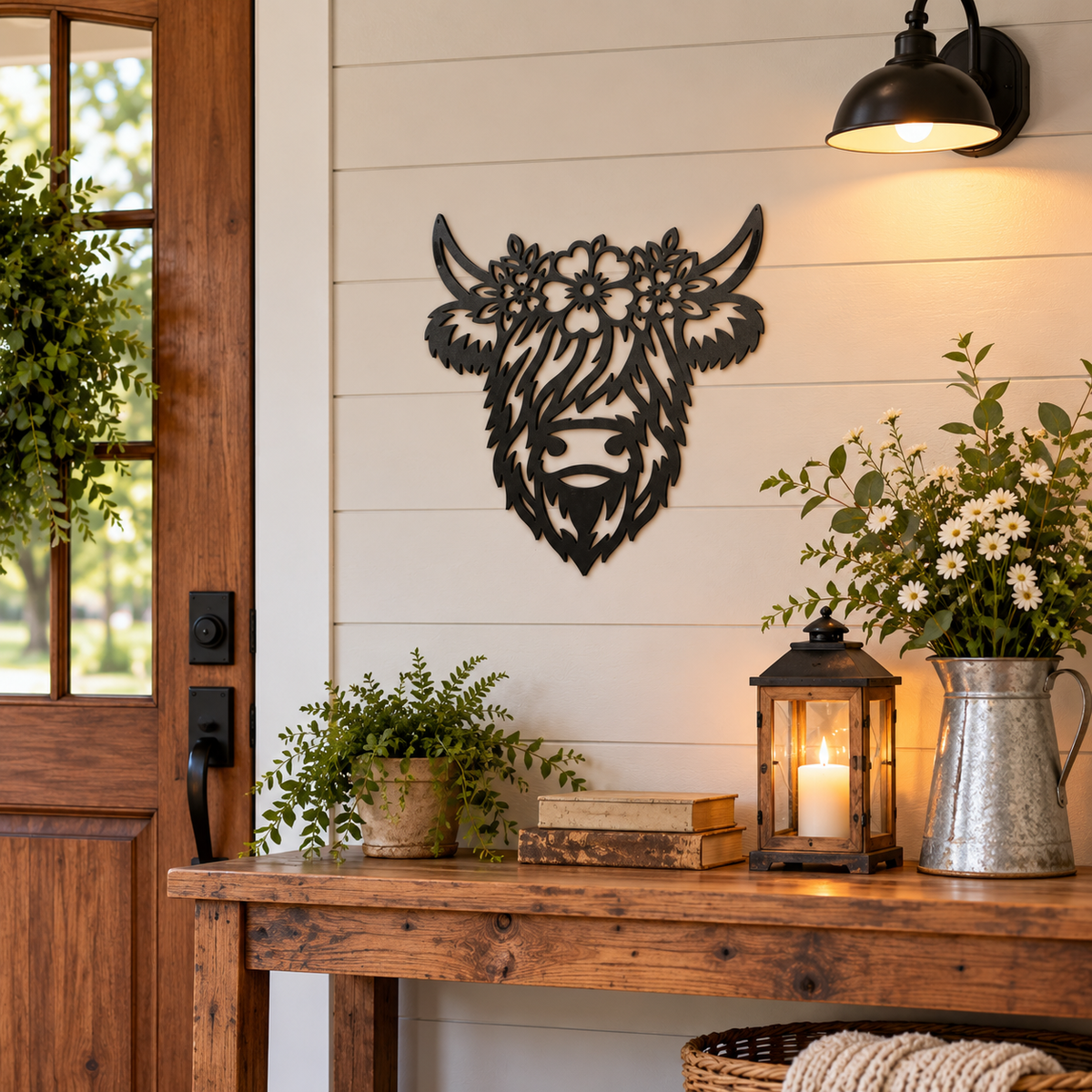 Highland Cow Metal Wall Art, Floral Cow Sign, Rustic Farmhouse Decor, Country Home Decoration, Cow Lover Gift