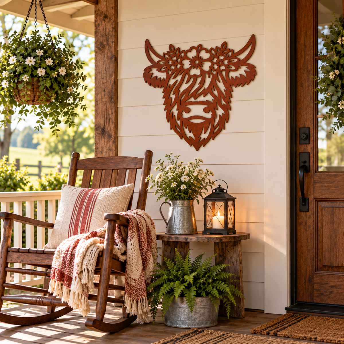 Highland Cow Metal Wall Art, Floral Cow Sign, Rustic Farmhouse Decor, Country Home Decoration, Cow Lover Gift