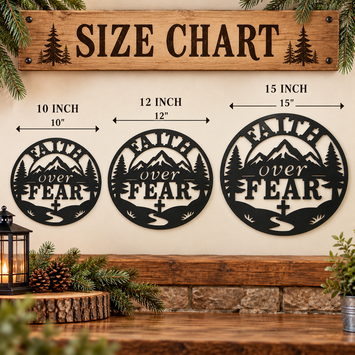 Faith Over Fear Metal Wall Art, Christian Wall Decor, Rustic Mountain Sign, Inspirational Gift, Religious Decor