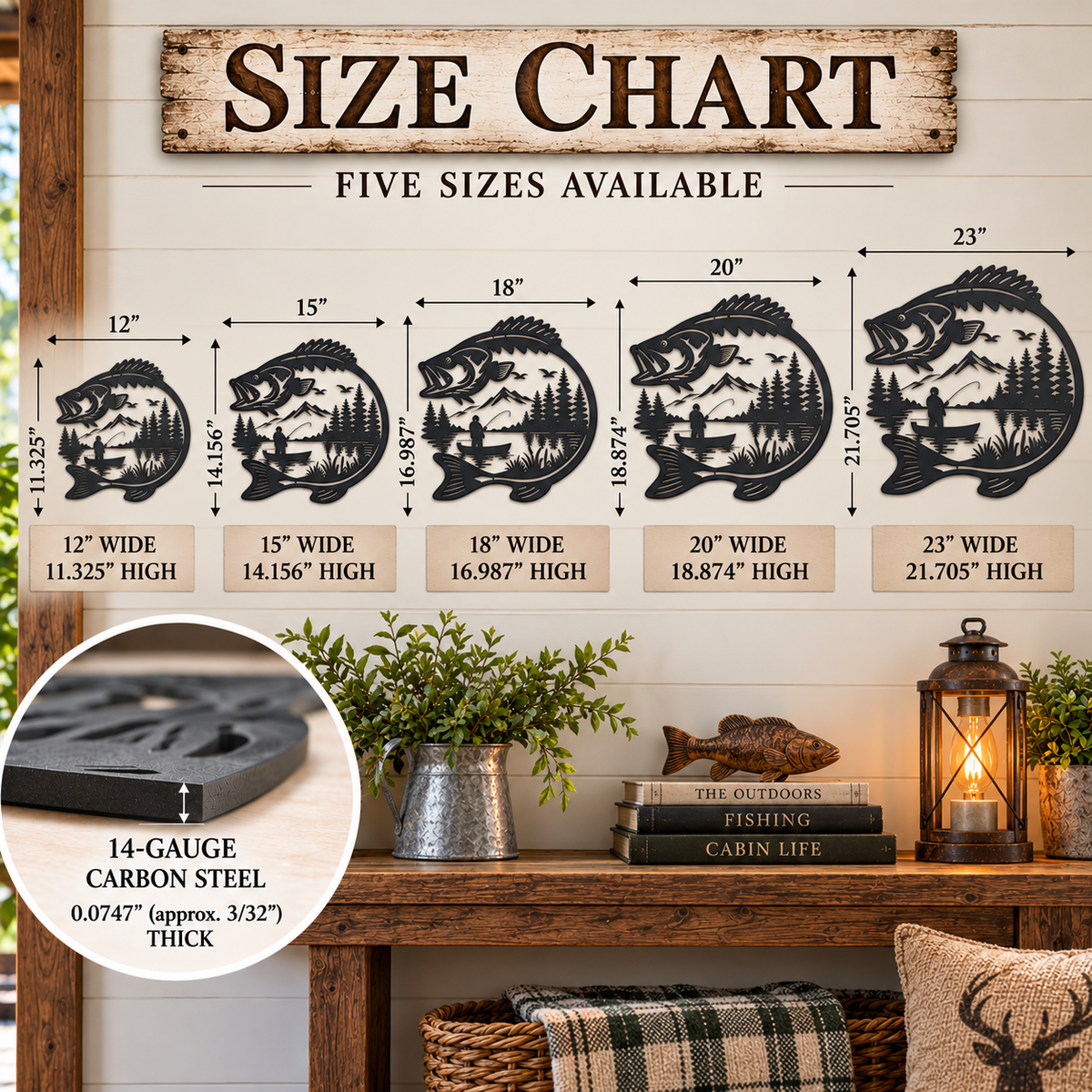 Bass Fishing Metal Wall Art, Fisherman in Boat Sign, Rustic Lake House Decor, Fishing Cabin Wall Hanging, Gift for Dad