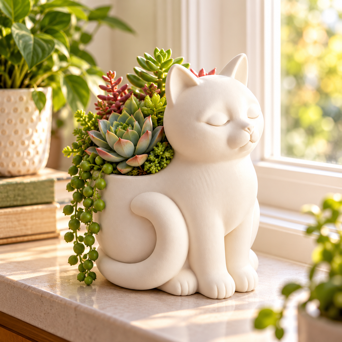 3D Printed Cat Succulent Planter – Cute Kitty Plant Pot | PLA Cat Planter | Cat Lover Gift | Small Indoor Planter | Desk & Window Decor