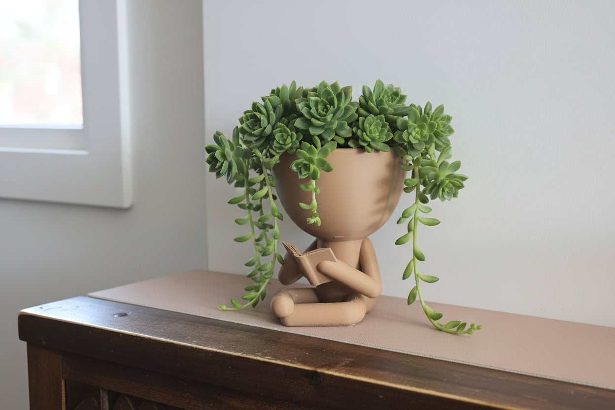 Mini Pot People Planters – 5” Succulent Planter, Book Reader, Coffee Drinker, or Phone User – PLA &amp; PETG Options
