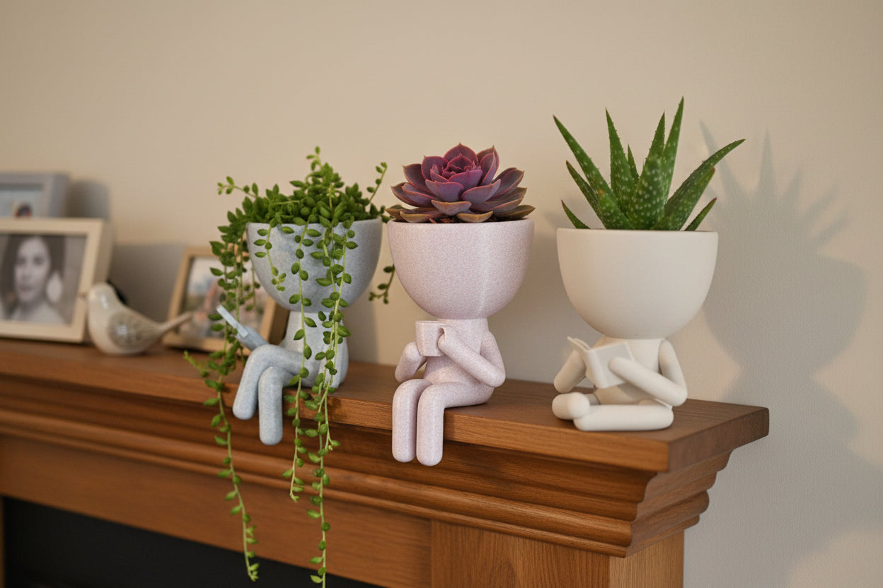 Mini Pot People Planters – 5” Succulent Planter, Book Reader, Coffee Drinker, or Phone User – PLA &amp; PETG Options